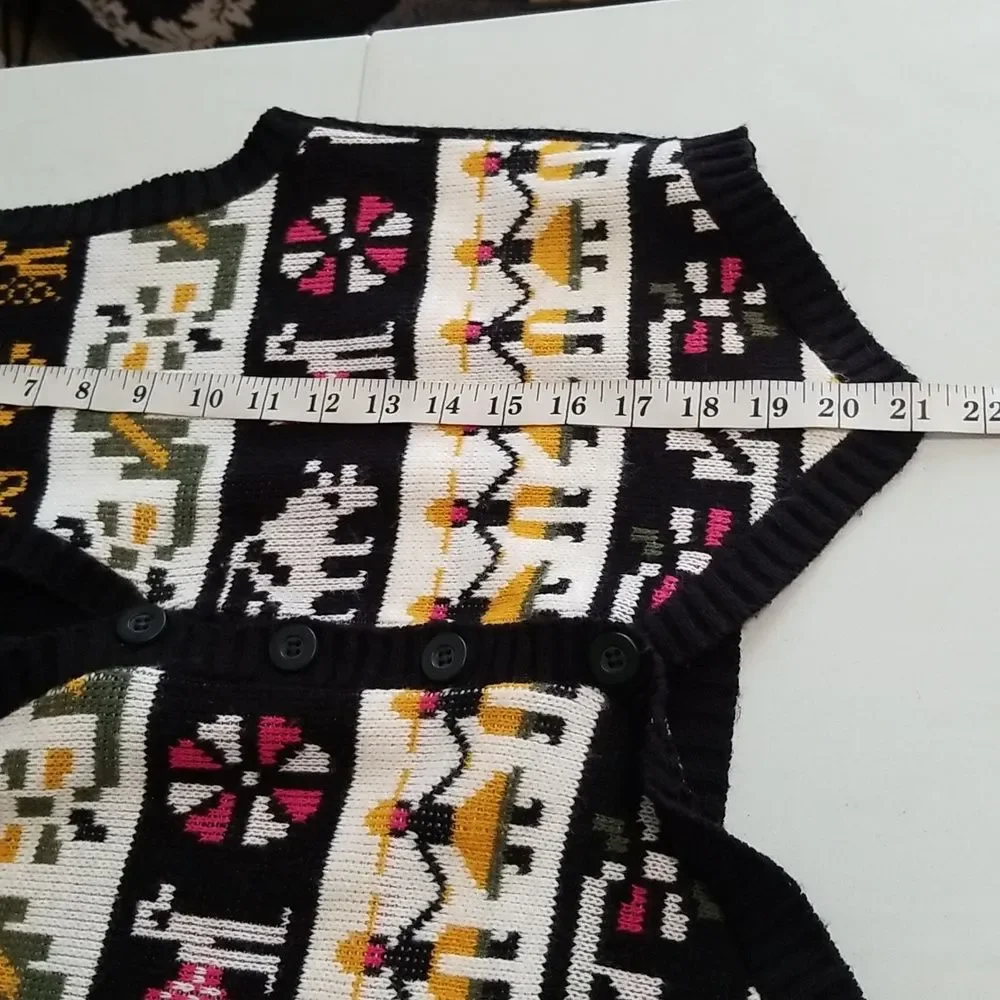 Vintage Boho Art to Wear Knit Cardigan Vest Grannycore Womens S/M Y2k Knit